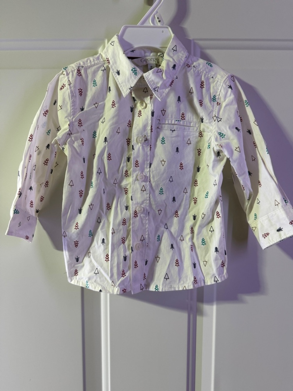 George White Button-Down Shirt with Multicolor Trees 9-12 months